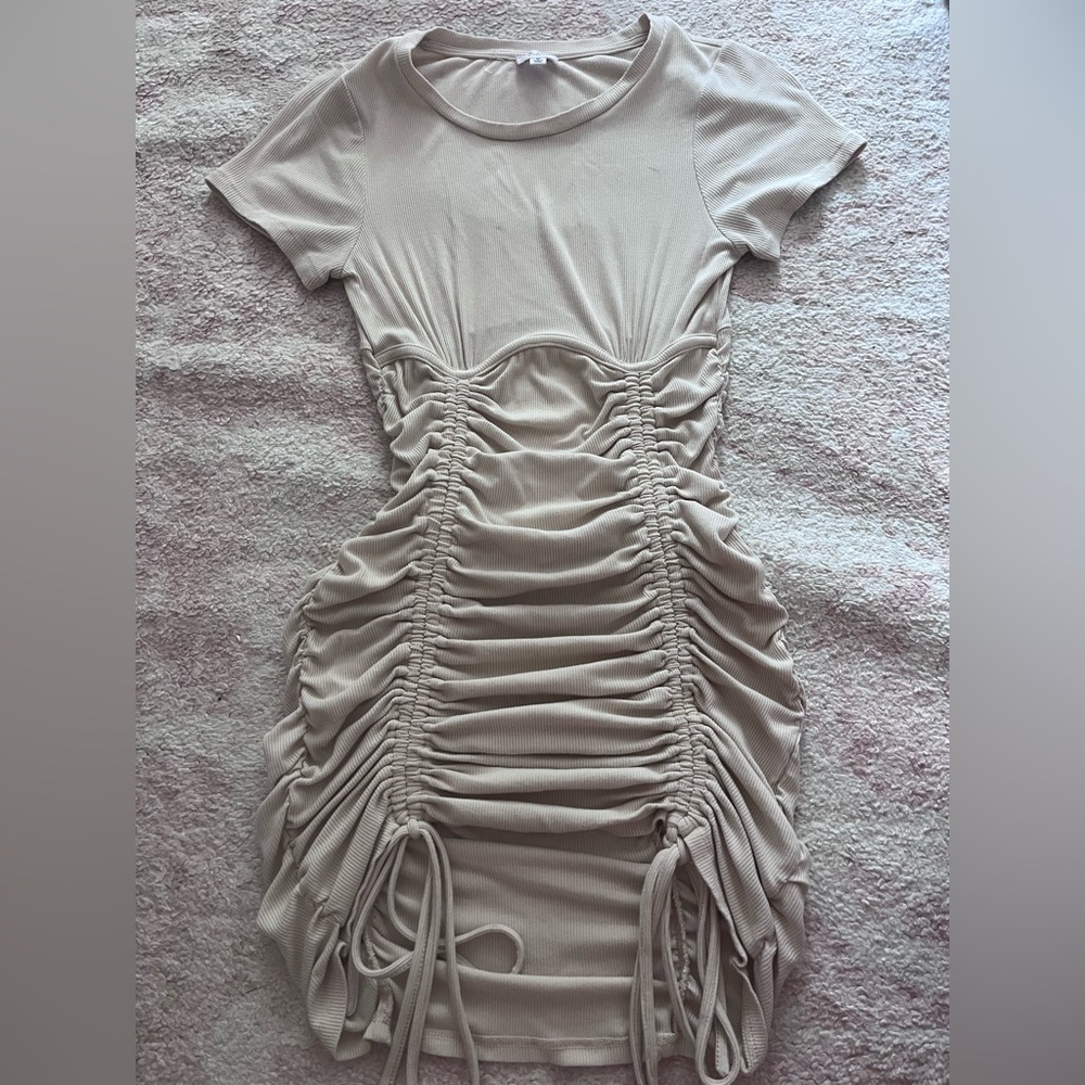 Boutique Cream Ruched Dress